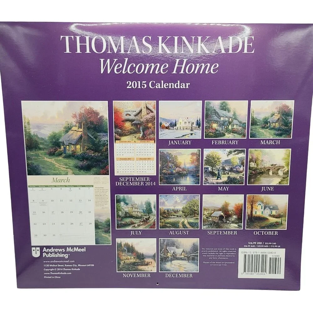 Thomas Kinkade Welcome Home 2015 Collectors Edition Wall Calendar 12x13.5 Inches